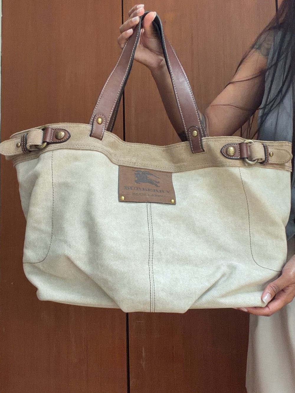 Authentic Vintage Burberry Blue Label Beige Canvas Tote Bag